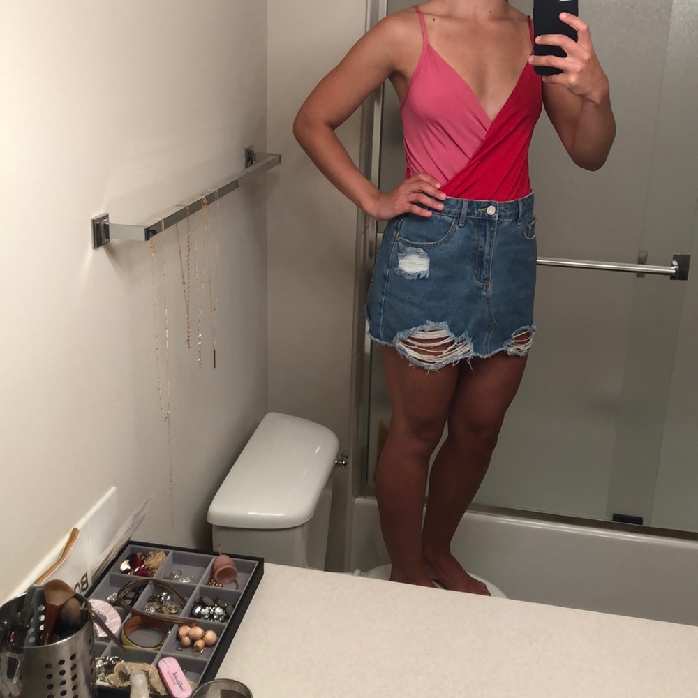 Petite misguided sz 4 distressed mini jean skirt - Picture 5 of 7